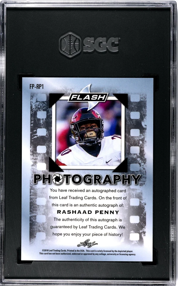 2018 Leaf Flash Flash Photography Auto Rashaad Penny #FP-RP1 Rookie RC SGC 10 - Image 2 of 2