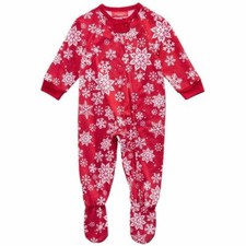 Family PJs Pajamas Baby unisex 18 months snowflakes red one piece footed 