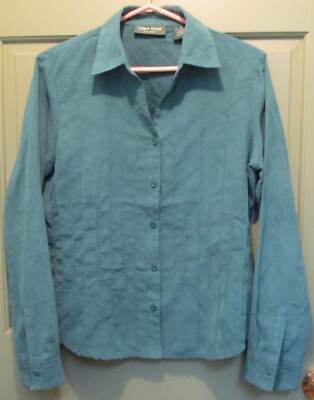 Lemon Grass Studio Women's Teal Button Front Pin Tuck Long Sleeve Blouse Size M
