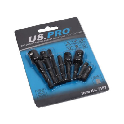 US PRO IMPACT Bohrer Steckschlüssel Adapter Sechskantantrieb auf 1/4'' 3/8'' 1/2'' DR Vierkant 8 STCK.
