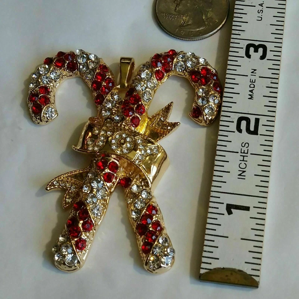 Cross Candy Pendant Gift 2.00 Ct Ruby & Diamond Simulated 14K Yellow Gold Over - Image 3 of 4