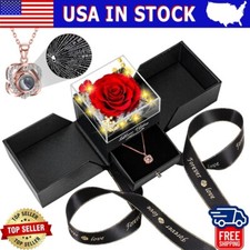 Preserved Red Real Rose with Necklace Jewelry Box -Eternal Flowers Rose Gifts