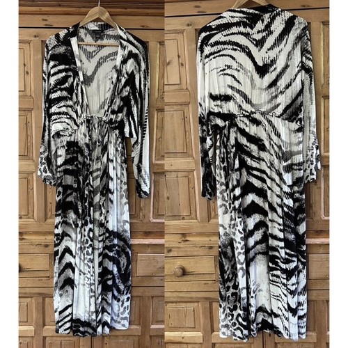 Vestido Natori XL Negro Blanco Tie Dye Bata Casa Vestido Maxi Cuello en V Manga Larga