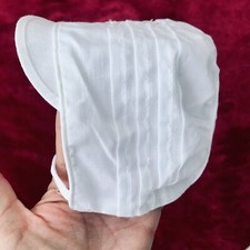 VTG Baby Infant Bonnet Hat White Buttons Doll Brim 6-9 Months Unisex Summer NEW