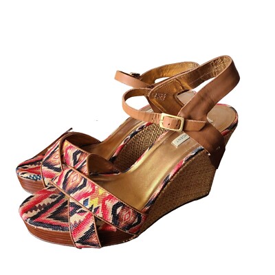 Cynthia Vincent US Women's Size 10 Aztec Print Platform Wedge Espadrille  Sandals