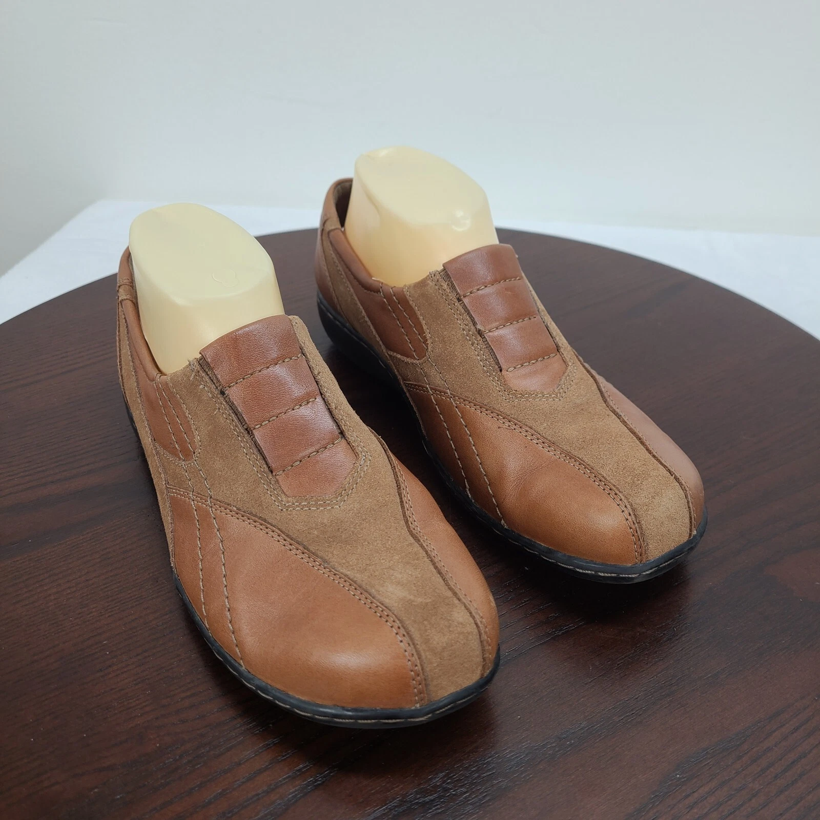 Mocassini Clarks Bendables in pelle donna 9M marrone scarpe slip on punta tonda comodi