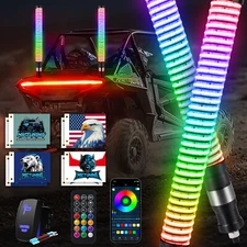 2FT/1FT LED Fat Whip Light RGB Chasing Color, APP/Remote Control for ATV UTV RZR
