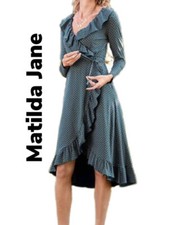 NWT Matilda Jane Reunion Wrap Around Ruffle Dress Size Small 26631D Green Blue
