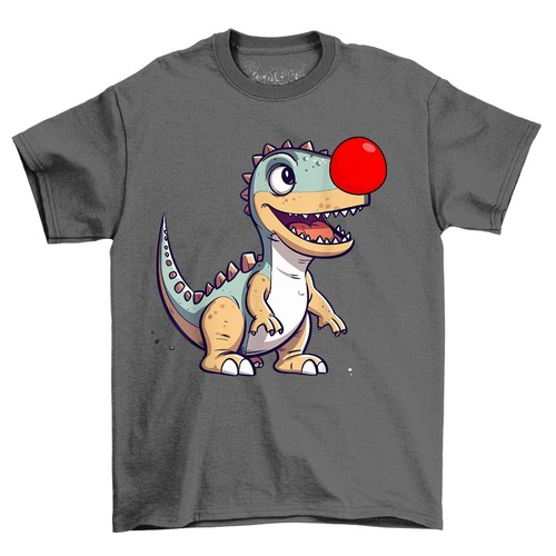 Lustiges T-Shirt süß Dinosaurier rote Nase Neuheit Erwachsene & Kinder Comedy Shirt - Bild 3 von 16