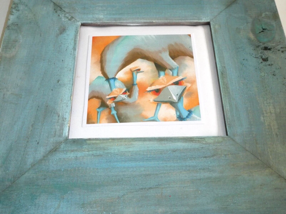 3 Cheeky Sticky Beek Emus by Nicky Fabiszak Blue Finish Wood Framed Print 24cm - image 4 of 4