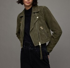 Damen Grün Wildleder Lederjacke Biker Motorrad Größe S M L XL XXL Maßanfertigung