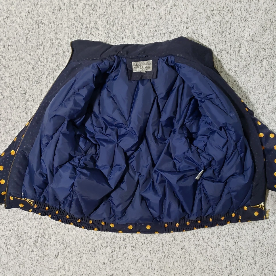 Vtg J. Gallery Jacket Womens S Baroque Polka Dot Blue Red Gold Down Bomber Talon - Image 3 of 4