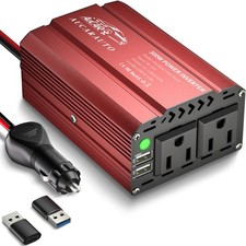 300W Power Inverter for Vehicles DC 12V to 110V AC Car Plug Adapter 300W, Red