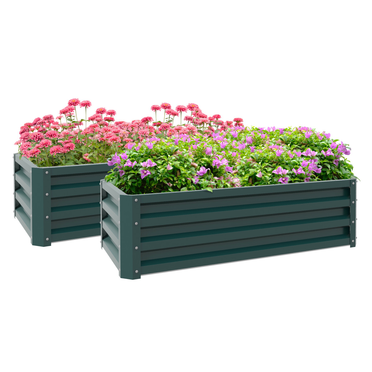 Outsunny Set of 2 Raised Garden Bed, 110 x 50 x 30 cm, Green | Outdoor Planter Box, Galvanised Steel Frame, Open Bottom, for Growing Vegetables, Flowers and Herbs - Image 2