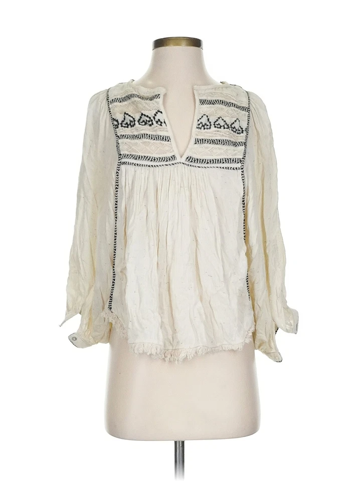 Free People Women Ivory 3/4 Sleeve Blouse XS