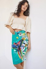 anthropologie maeve slim knit mini skirt bird print S knee length floral art
