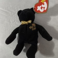 Ty Teenie Beanie Babies The End the Bear Black Plush Gold Bow 1999