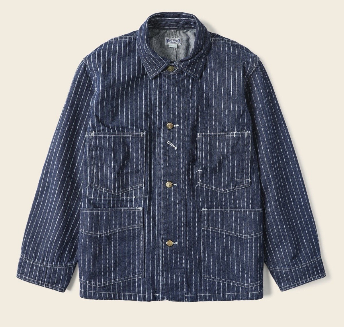 Non Stock Men's Retro Wabash Striped Railroad Denim Coat Chore