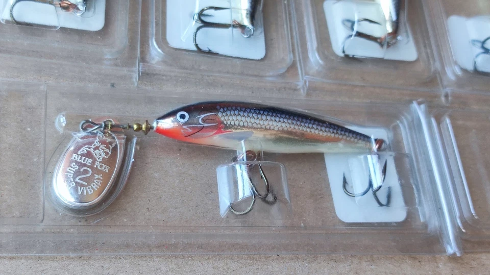 Lote 10 Blue Fox Vibrax Minnow Spin VMS7 9 Grames Color SS Nib - Imagen 2 de 4