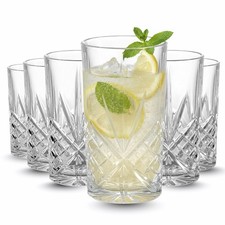 Crystal Melodia Tall Tumblers Set 6 x 370ml Highball Drinking Glasses Cocktail
