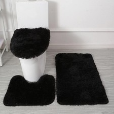 Bathroom Rug Sets 3 Piece, Non Slip Contour Mat Toilet Lid Cover