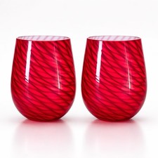 2 MURANO-STYLE HANDBLOWN RED & WHITE GLASS PENDANT LIGHT SHADES~SCALE PATTERN