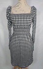 DIVIDED Gingham Mini Dress Black White Check Long Sleeve Square Neck BNWT XS