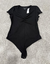 American Eagle One Piece Bodysuit Black XL Regular V-Neck Short Sleeve Snap