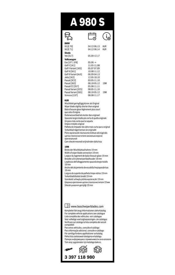 Juego de escobillas limpiaparabrisas delanteras BMW X6 E71 E72 2012 A 2014 BOSCH AEROTWIN Foto 2 de 4