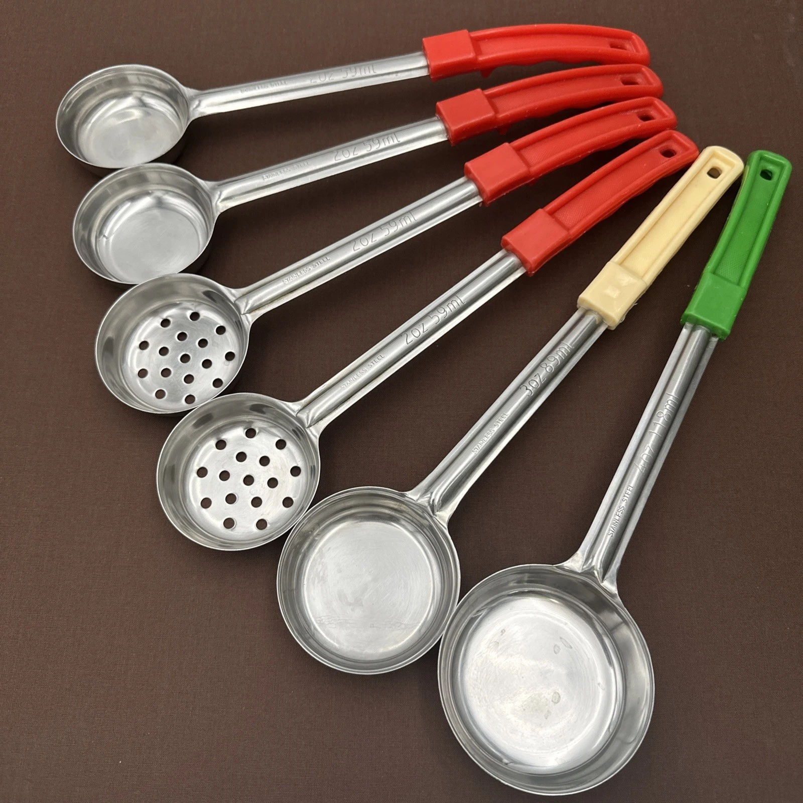 Lot of 6 NSF Commercial Restaurant Serving Spoons Slotted/Solid 2oz 3oz 4oz