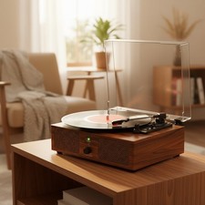 3-Speed Bluetooth Turntable with Built-in Stereo Speakers for Retro Sound