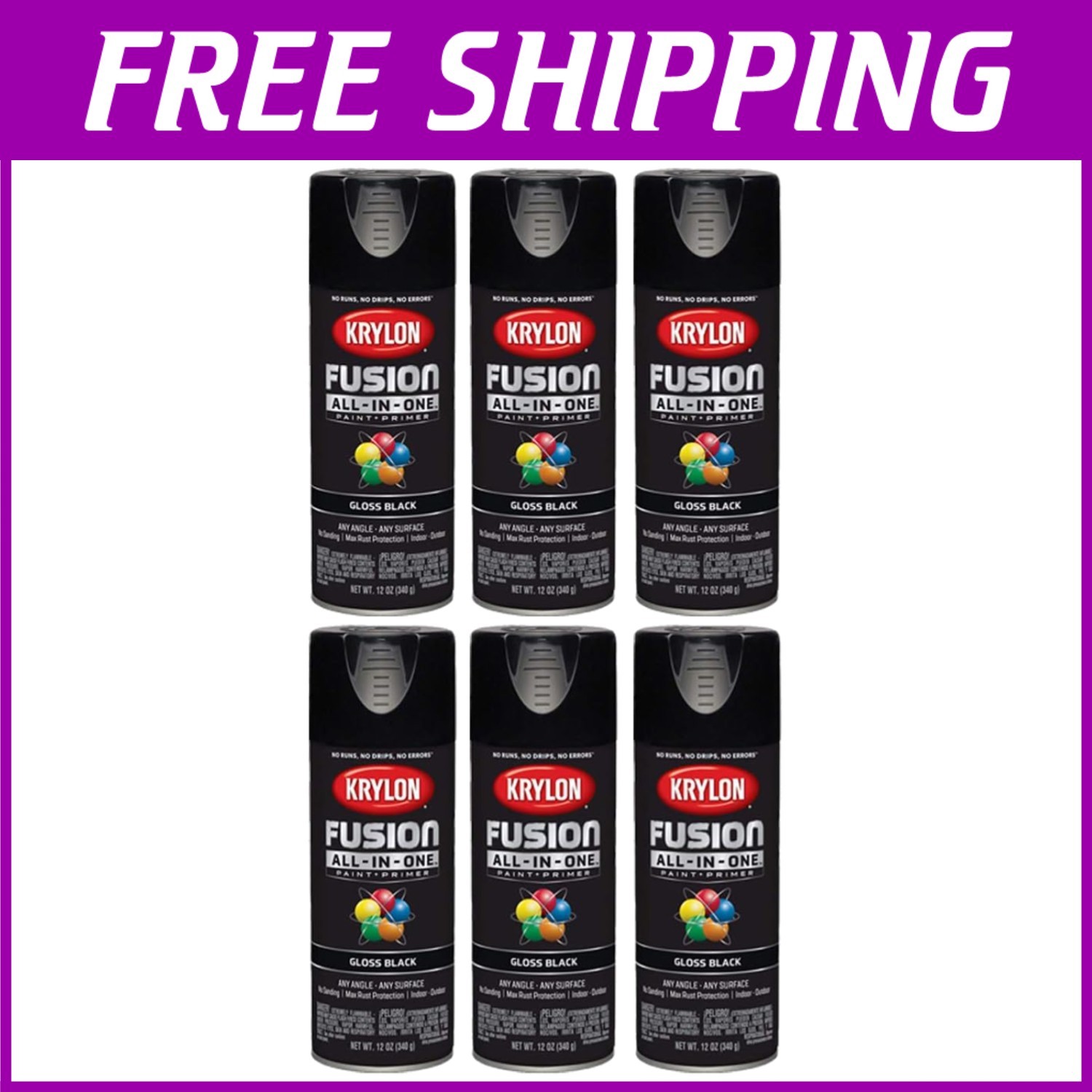 6-Pack Satin Finish Black Spray Paint, Rust Resistant