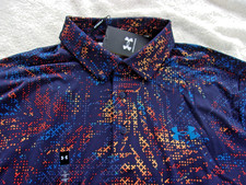 NWT Under Armour loose fit polo, mens L, 2XL, 3XL, 4XL blue, colorful print, 70