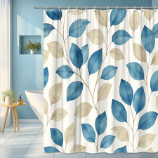 Blue Leaves Fabric Shower Curtain for Bathroom Decor