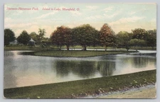 Sherman Heineman Park Island in Lake Mansfield OH Handcolored Postcard Unposted
