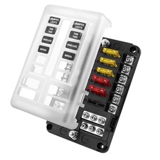 12-Way Auto Blade Fuse Box Block Holder w/LED Indicator For 12V 24V Car Boat 1X