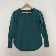 Tahari Sweater Tunic Womens Small Green 100% Merino Wool Crew Neck Knit Career