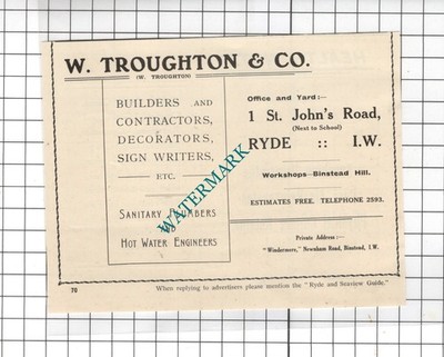 W Troughton & Co Builders Ryde Isle Of Wight - 1938 Small Advert