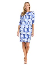 R M Richards Women's Printed U-Back Sheath Dress - Blue/white-12