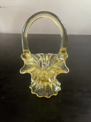 Fenton Glass Mini Basket Yellow