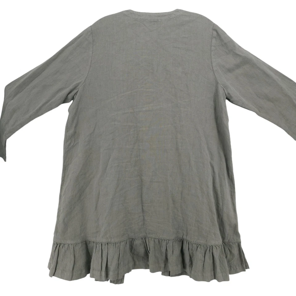 J. JILL Garment Dyed 100% Linen Lagenlook Duster Ruffled Hem Open MEDIUM PETITE - Image 3 of 4