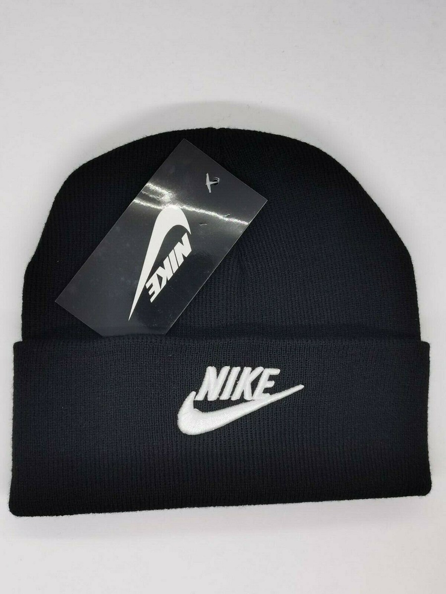 nike black and white beanie