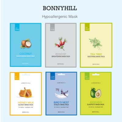 Bonnyhill Hypoallergenic Sheet Masks 10pcs: Rosehip/Coconut/Tea tree/Avocado/