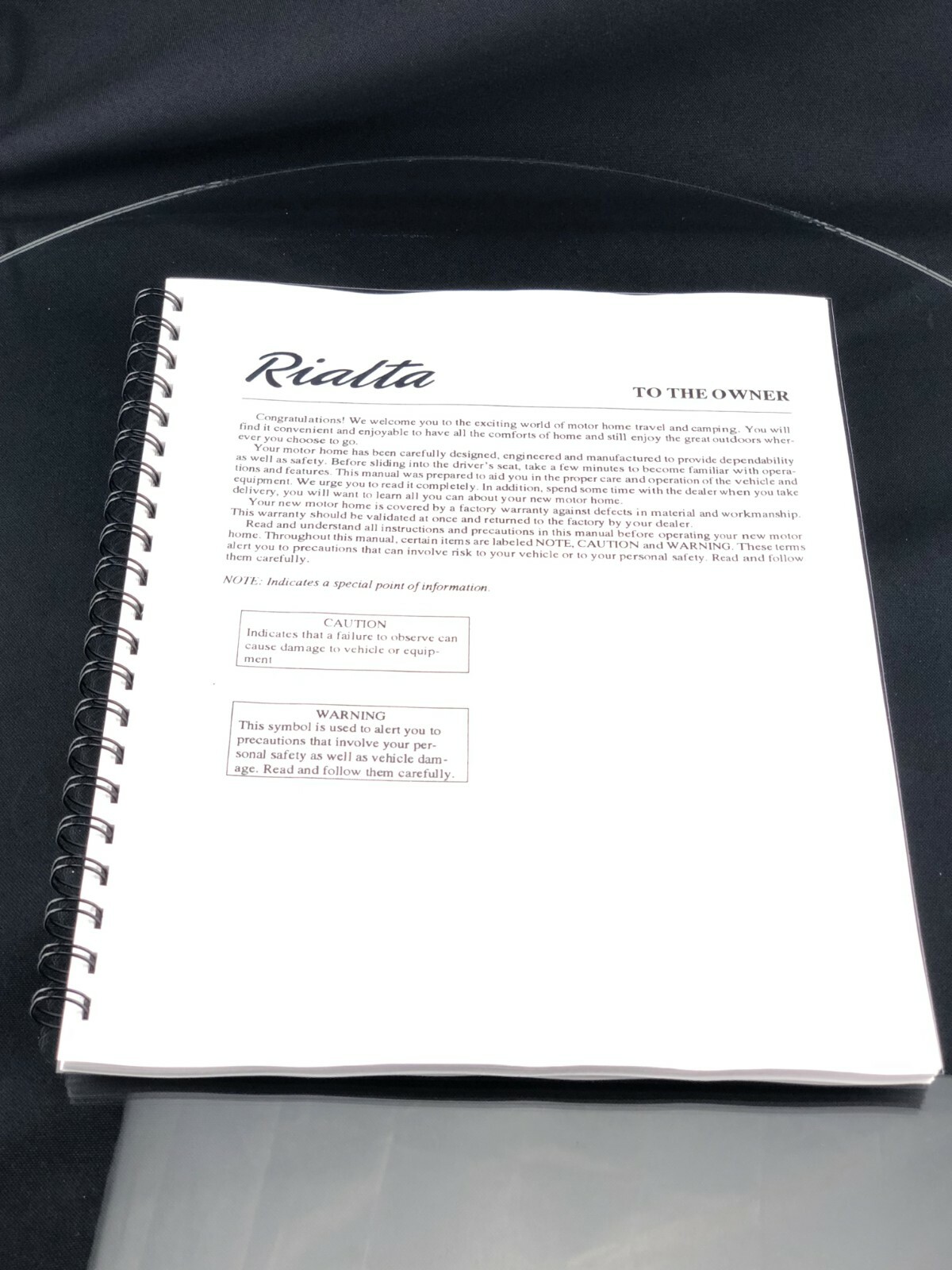 1997 Winnebago Rialta Motor Home Owners Manual User Guide Coil Bound eBay