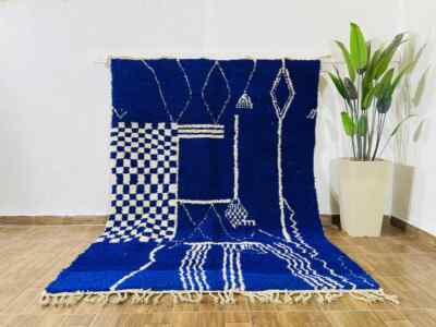 Custom All Sizes Rug Soft Moroccan Blue Rug Rug For Living Room Beni Ourain Rug