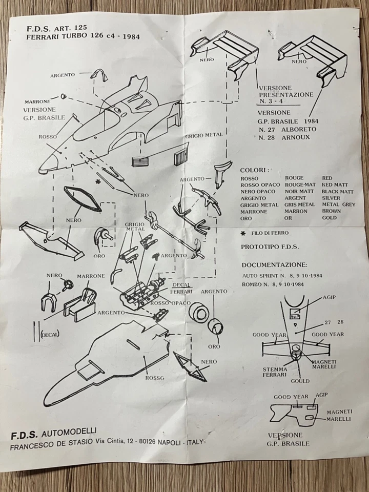 Kit! Ferrari 126 C4 Presse or GP Brasile F1 1984 1:43 FDS-125 - Immagine 4 di 4