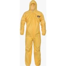 Lakeland Disposable Coverall, Zip, HD, El Wr  Ank, PE Coated, Attached Hood,25p