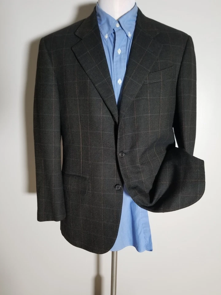 42R Isaia Check canvas Green Orange Black Check tweed sport Coat Blazer jacket - Image 3 of 4