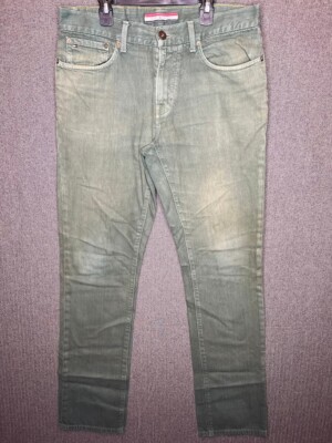 Tommy Hilfiger Jeans 33x34 Green Slim Straight Fit Denim Droite Men's Pants