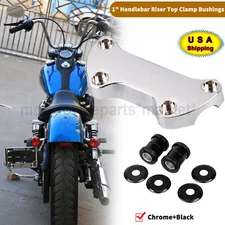 Chrome 1" Handlebar Riser Clamp Bushings Kit Fit For Harley Dyna Softail FXSTD
